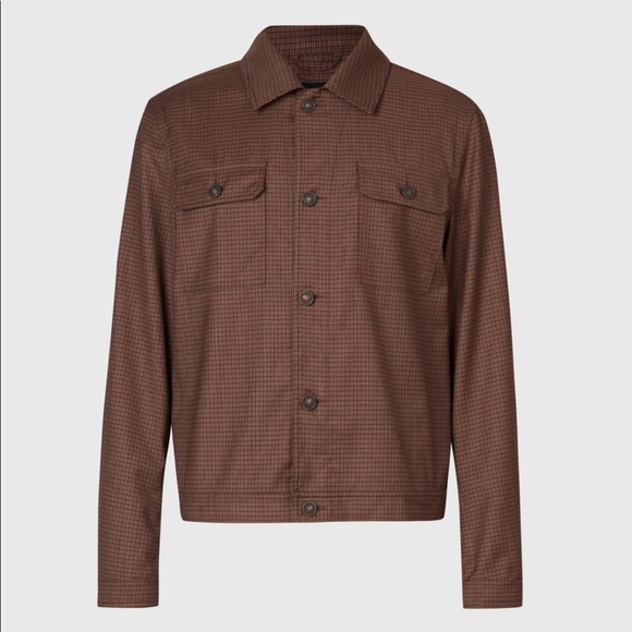 AllSaints Arlo Wool Blend Mini Check Jacket, Tan - Picture 3 of 8
